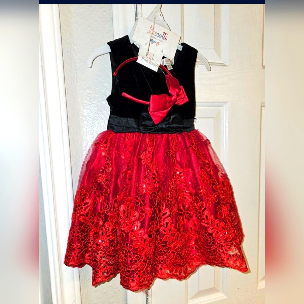 Holiday  Black and Red Floral Toddler Dress